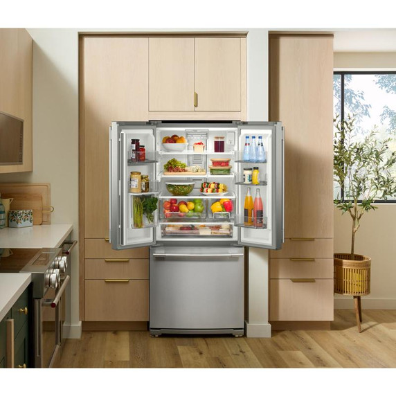 Kitchenaid® 20 cu. Ft. 30-Inch Width Standard Depth French Door Refrigerator with PrintShield® Finish and Interior Dispense KRFF330SPS