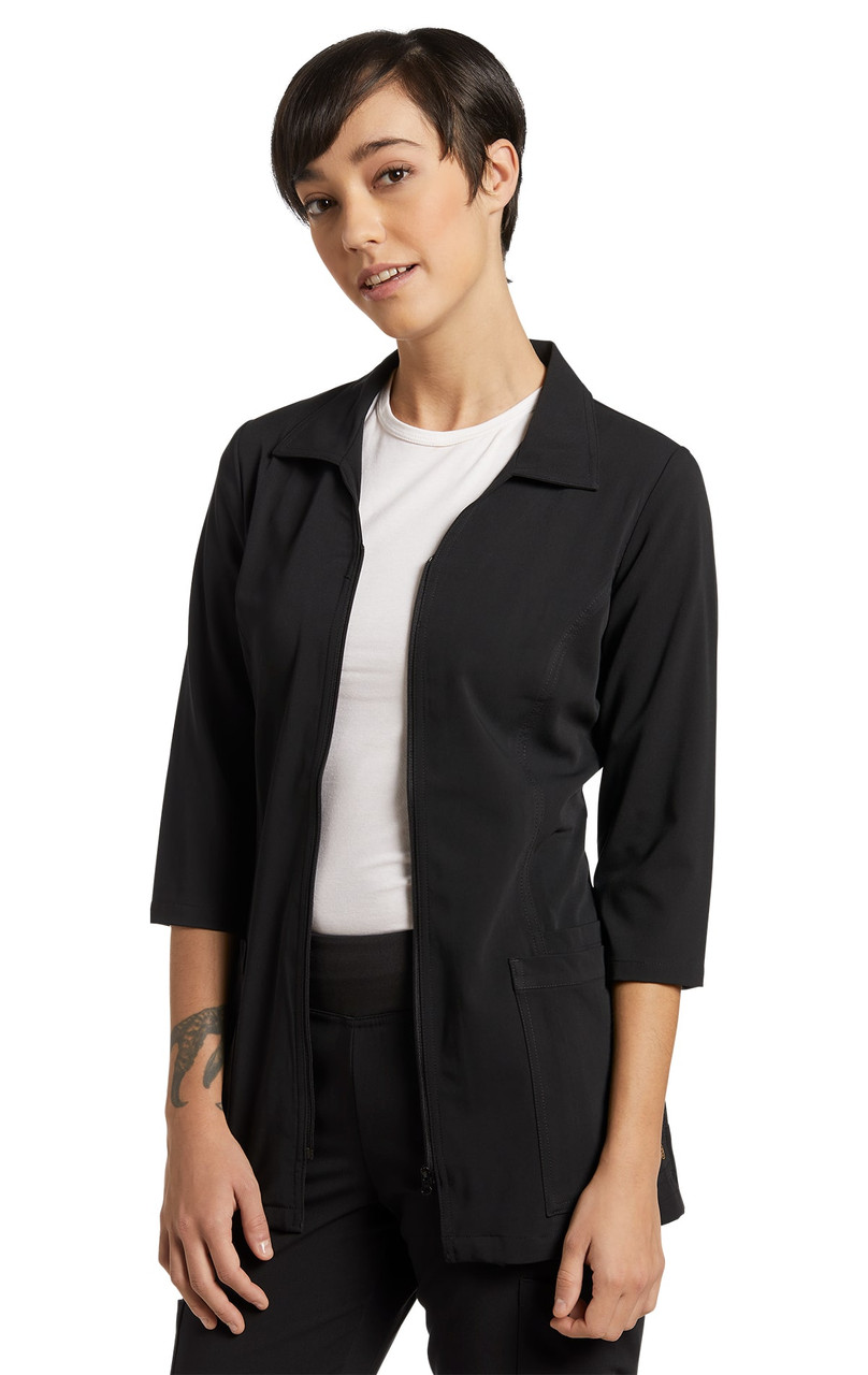 Marvella White Cross Lab Jacket With 3/4 Sleeves