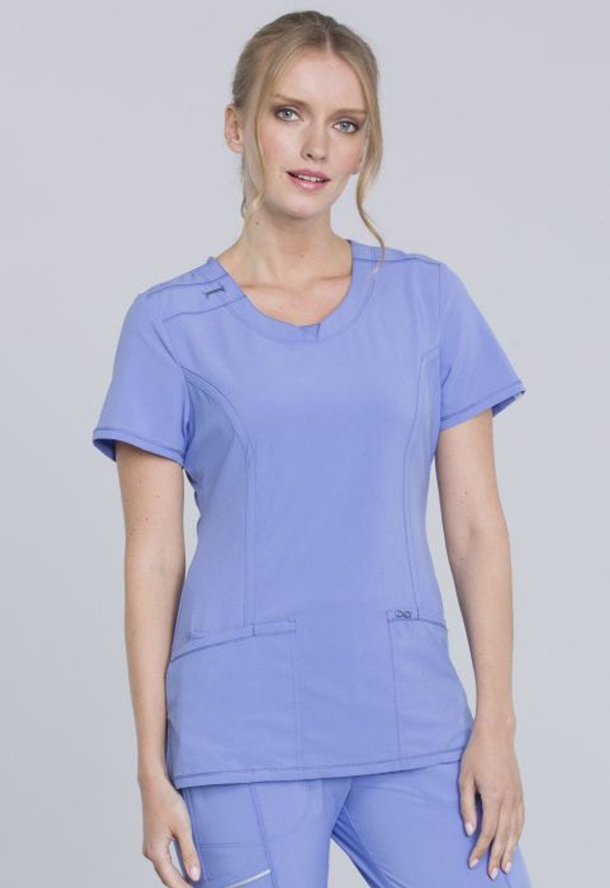 Infinity By Cherokee Women's Solid Round Neck Scrub Top With Top Stitch -  Scrubs Direct