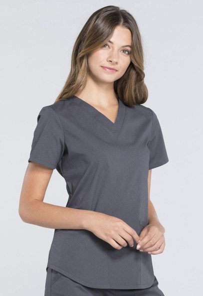 Cherokee Modern Classic V-Neck Top (WW665) in Pewter