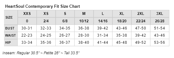 Heart Soul Scrubs Size Chart