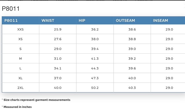 P8011 size chart