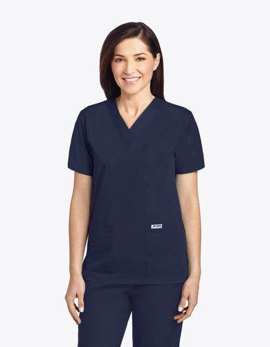 Blue Sky Scrubs Adults M Black V-Neck Pocket Side Slit Short Sleeve