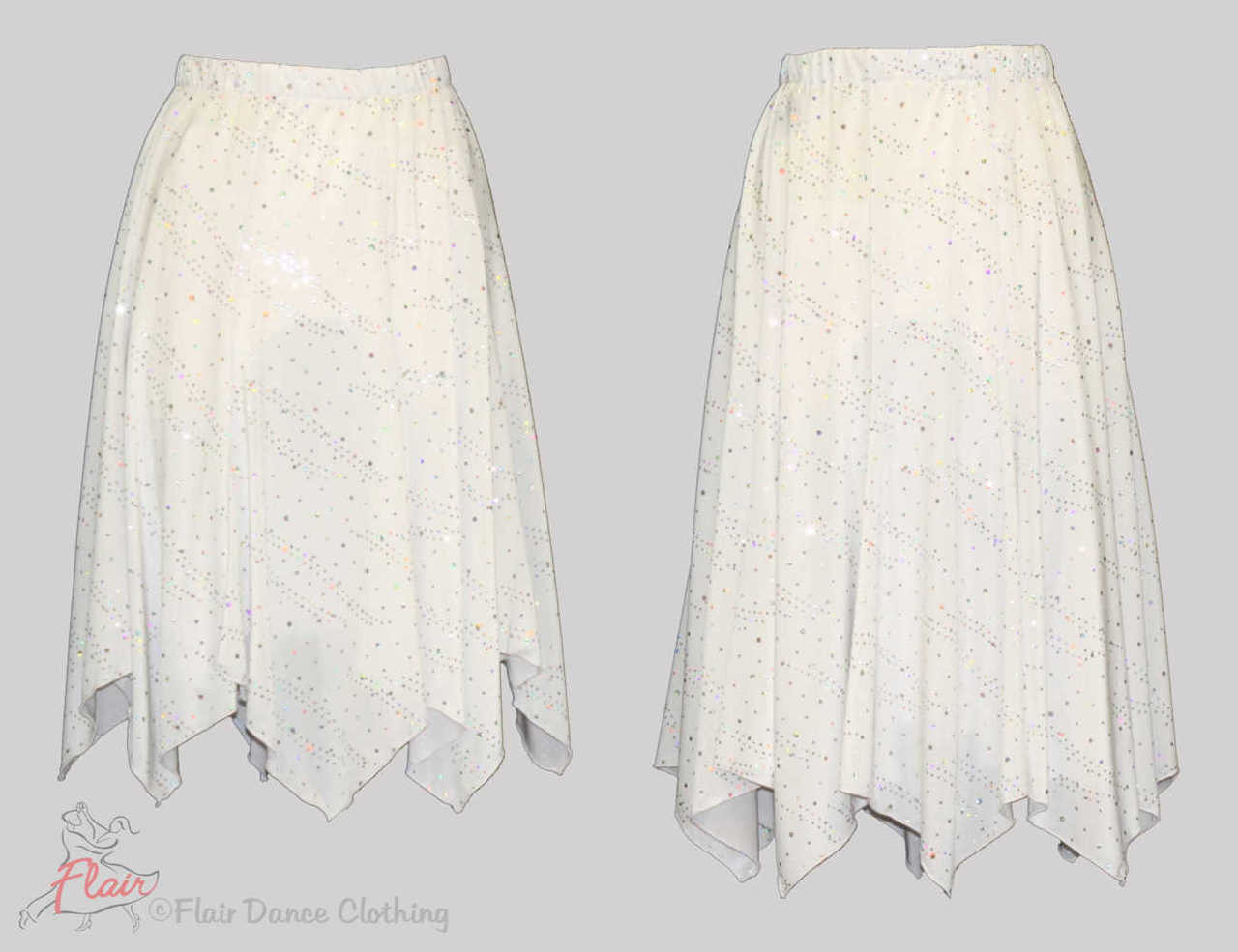 White with Sequins Hanky Hem Skirt - Flair Dance Clothing