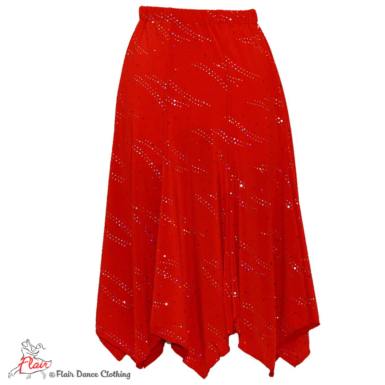 Red with Sequins Hanky Hem Skirt Flair Dance Clothing