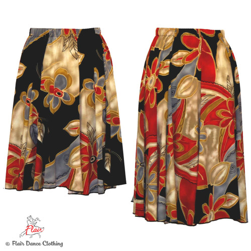 Red, Taupe, Black Floral Ronde Skirt