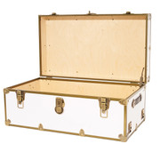 Open view of Rhino XL camp trunk with antique brass trim