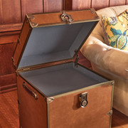 Rhino Cognac Luxury Faux Leather End Table Trunk Open with Shelf