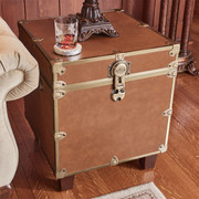 Rhino Cognac Luxury Faux Leather End Table Trunk with Feet