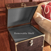 Rhino Espresso Luxury Faux Leather End Table Trunk with Feet Open with Shelf