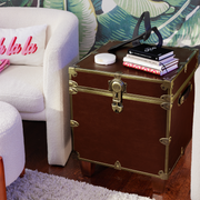 Rhino Espresso Luxury Faux Leather End Table Trunk with Feet