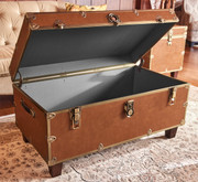 Rhino Cognac Luxury Faux Leather Coffee Table Trunk Open