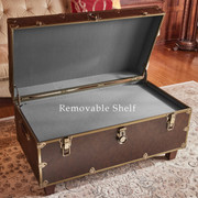 Rhino Espresso Luxury Faux Leather Coffee Table Trunk Open with Shelf
