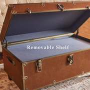 Rhino Cognac Luxury Faux Leather End Of Bed Trunk Open with Shelf with Feet