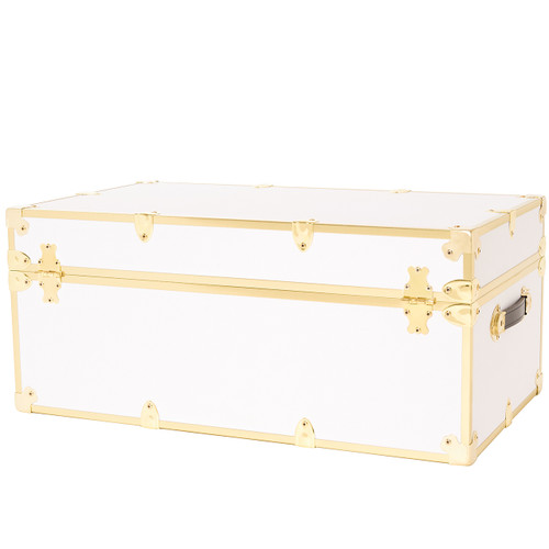 Back view of Rhino XL camp trunk with brass trim