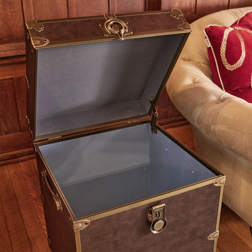 Rhino Espresso Luxury Faux Leather End Table Trunk with Feet Open