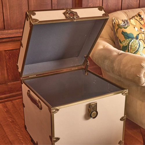 Rhino Alabaster Luxury Faux Leather End Table Trunk with Feet Open