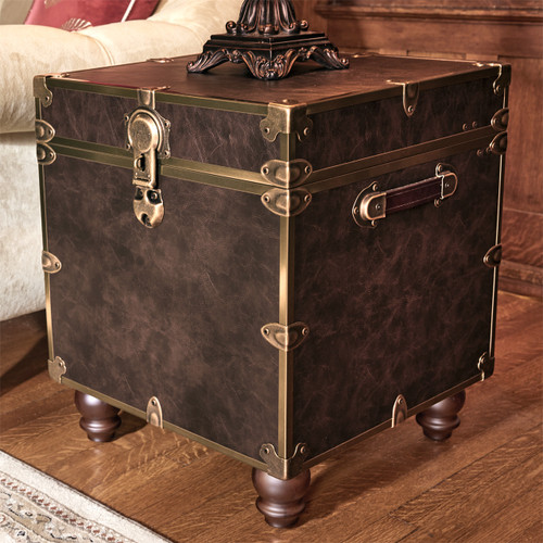 Rhino Espresso Luxury Faux Leather End Table Trunk with Feet