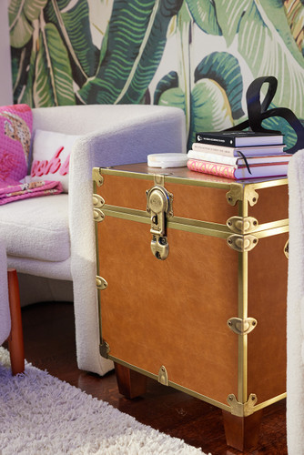 Rhino Cognac Luxury Faux Leather End Table Trunk