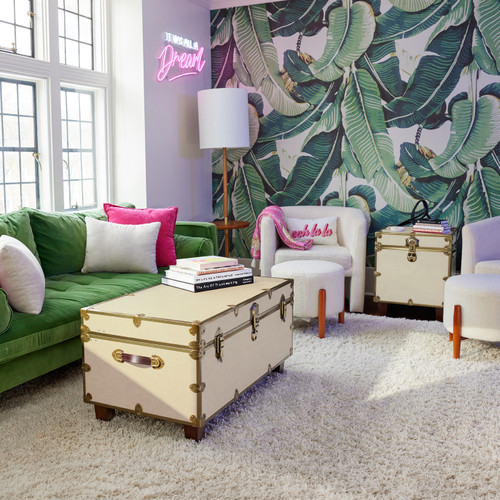 Rhino Alabaster Luxury Faux Leather End Table Trunk with Feet