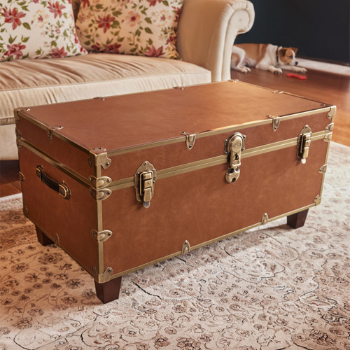 Rhino Cognac Luxury Faux Leather Coffee Table Trunk Front