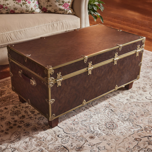 Rhino Espresso Luxury Faux Leather Coffee Table Trunk Back