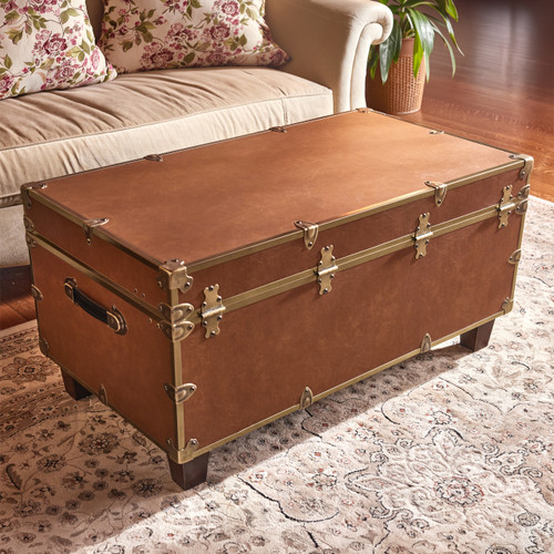 Rhino Cognac Luxury Faux Leather Coffee Table Trunk Back