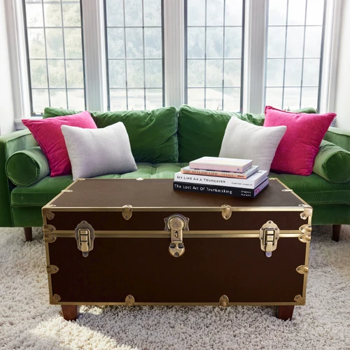 Rhino Espresso Luxury Faux Leather Coffee Table Trunk Front