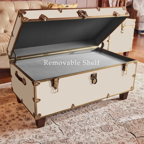 Rhino Alabaster Luxury Faux Leather Coffee Table Trunk Open with Shelf