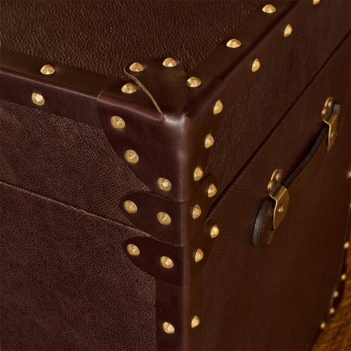 Rhino Full Grain Leather Coffee Table Trunk Leather Trim Corners Tacks