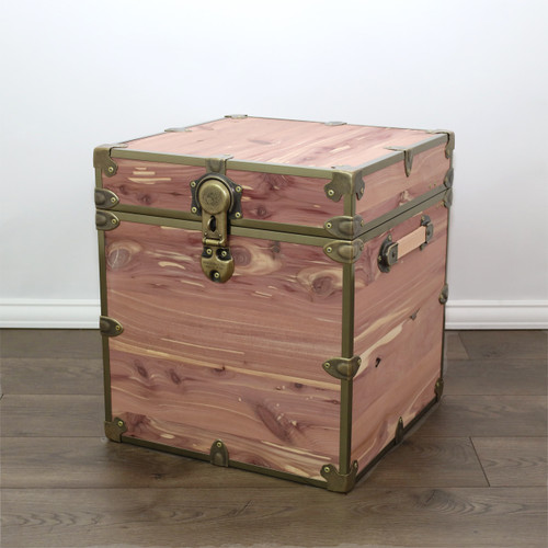 Rhino Knotty Cedar End Table Trunk Chest With Antique Brass Trim Front View