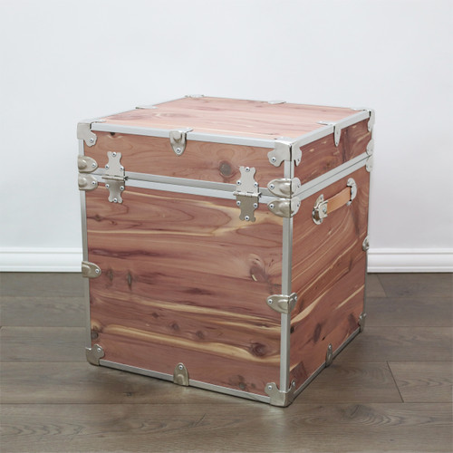 Rhino Knotty Cedar End Table Trunk Chest With Nickel Trim Back View