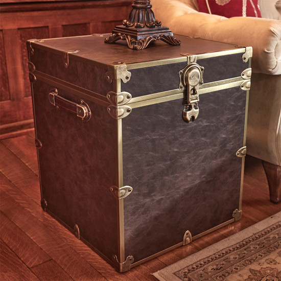 Rhino Espresso Luxury Faux Leather End Table Trunk Front View