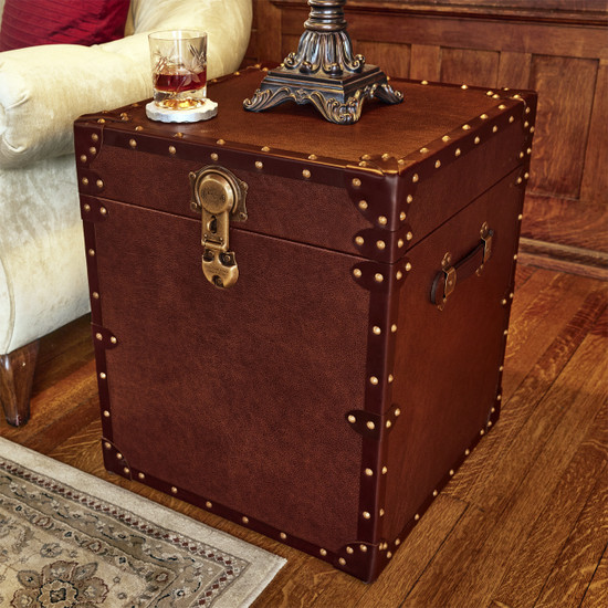 Two Vintage Leather Travelling Trunks, The Smaller Case by