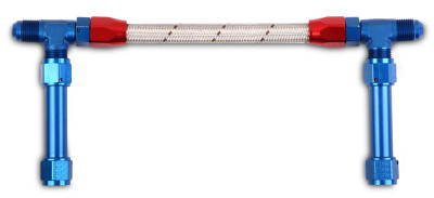 Dual Fuel Lines - For Holley 4150UHP Carburetors - w/ -8AN O-Ring HP Bowls - Fuel Line w/ Dual 8AN Inlet, Ano-Tuff fittings & Stainless Hose 34-44 Dual Fuel Lines - For Holley 4150UHP Carburetors - w/ -8AN O-Ring HP Bowls - Fuel Line w/ Dual 8AN Inlet, Ano-Tuff fittings & Stainless Hose 34-44