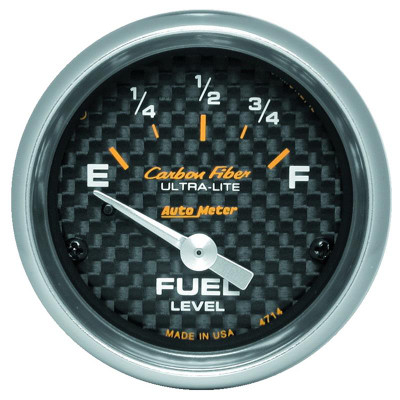 Auto Meter Carbon Fiber Series - Fuel Level Gauge - Electric, Air-Core Movement - Incl Bulb & Socket 3220 - Incl Light Covers Red 3214 & Green 3215 - Incl Mounting Hardware 2230 4714 Auto Meter Carbon Fiber Series - Fuel Level Gauge - Electric, Air-Core Movement - Incl Bulb & Socket 3220 - Incl Light Covers Red 3214 & Green 3215 - Incl Mounting Hardware 2230 4714