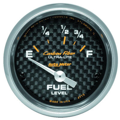 Auto Meter Carbon Fiber Series - Fuel Level Gauge - Electric, Air-Core Movement - Incl Bulb & Socket 3220 - Incl Light Covers Red 3214 & Green 3215 - Incl Mounting Hardware 2230 4715 Auto Meter Carbon Fiber Series - Fuel Level Gauge - Electric, Air-Core Movement - Incl Bulb & Socket 3220 - Incl Light Covers Red 3214 & Green 3215 - Incl Mounting Hardware 2230 4715