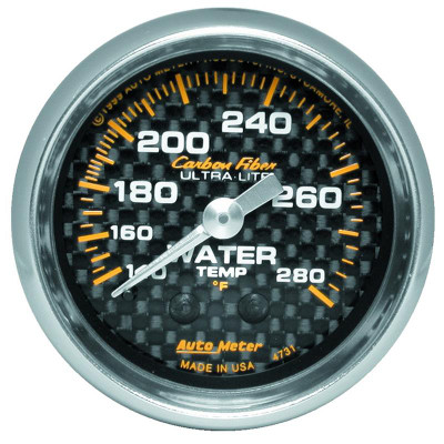 Auto Meter Carbon Fiber Series - Water Temperature Gauge - Mechanical Movement - Incl 1/2in NPT Adapter/Fitting - Incl 6ft Capillary Tube - Incl Bulb & Socket 3220 - Incl Light Covers Red 3214 & Green 3215 - Incl Mounting Hardware 2230 4731 Auto Meter Carbon Fiber Series - Water Temperature Gauge - Mechanical Movement - Incl 1/2in NPT Adapter/Fitting - Incl 6ft Capillary Tube - Incl Bulb & Socket 3220 - Incl Light Covers Red 3214 & Green 3215 - Incl Mounting Hardware 2230 4731