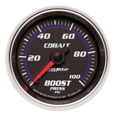 Auto Meter Cobalt Series - Boost Gauge - Mechanical Movement - Incl 1/8in NPT Male to 1/8in Compression Fitting, 1/8in NPT Female to 1/8in Compression Fitting, 1/8in NPT to 1/4in NPT Bushing - Incl 10ft Nylon Tubing - Incl Mounting Hardware 2230 6106 Auto Meter Cobalt Series - Boost Gauge - Mechanical Movement - Incl 1/8in NPT Male to 1/8in Compression Fitting, 1/8in NPT Female to 1/8in Compression Fitting, 1/8in NPT to 1/4in NPT Bushing - Incl 10ft Nylon Tubing - Incl Mounting Hardware 2230 6106