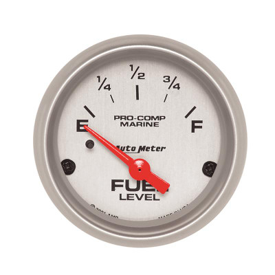 Auto Meter Marine Silver Ultra-Lite Series - Fuel Level Gauge - Air Core Movement - Incl Bulb & Socket 3220 - Incl Light Covers Red 3214 & Green 3215 - Incl Mounting Hardware 2225 200760-33
