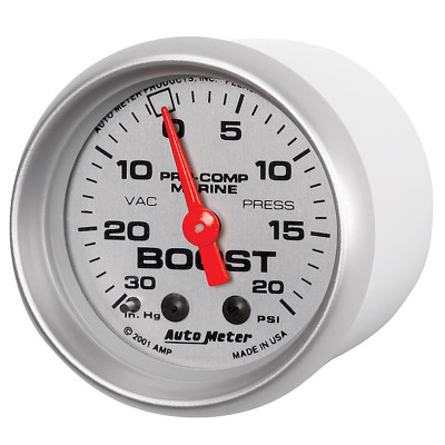 Auto Meter Marine Silver Ultra-Lite Series - Vacuum/Boost Gauge - Mechanical Movement - Incl Bulb & Socket 3220 - Incl Light Covers Red 3214 & Green 3215 - Incl Mounting Hardware 2225 200774-33 Auto Meter Marine Silver Ultra-Lite Series - Vacuum/Boost Gauge - Mechanical Movement - Incl Bulb & Socket 3220 - Incl Light Covers Red 3214 & Green 3215 - Incl Mounting Hardware 2225 200774-33