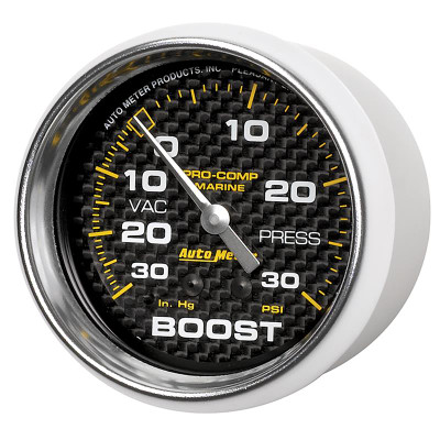 Auto Meter Marine Carbon Fiber Series - Vacuum/Boost Gauge - Mechanical Movement - Incl Bulb & Socket 3220 - Incl Light Covers Red 3214 & Green 3215 - Incl Mounting Hardware 2226 200775-40 Auto Meter Marine Carbon Fiber Series - Vacuum/Boost Gauge - Mechanical Movement - Incl Bulb & Socket 3220 - Incl Light Covers Red 3214 & Green 3215 - Incl Mounting Hardware 2226 200775-40