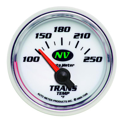 Auto Meter NV Series - Transmission Temperature Gauge - Electric, Air-Core Movement - Incl Water Sender Unit 2258 - Incl 3/8in NPT & 1/2in NPT Adapter Fittings - Incl Mounting Hardware 2230 7349