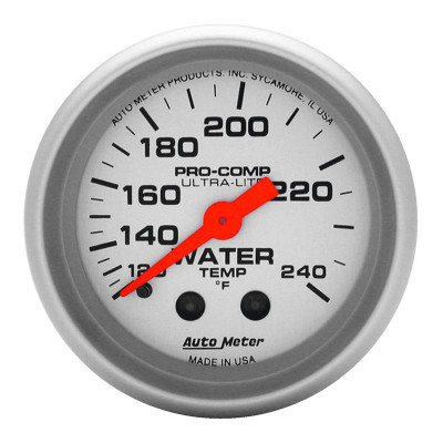 Auto Meter Ultra-Lite Series - Water Temperature Gauge - Mechanical Movement - Incl 1/2in NPT Adapter/Fitting - Incl 12ft Capillary Tube - Incl Bulb & Socket 3220 - Incl Light Covers Red 3214 & Green 3215 - Incl Mounting Hardware 2230 4333 Auto Meter Ultra-Lite Series - Water Temperature Gauge - Mechanical Movement - Incl 1/2in NPT Adapter/Fitting - Incl 12ft Capillary Tube - Incl Bulb & Socket 3220 - Incl Light Covers Red 3214 & Green 3215 - Incl Mounting Hardware 2230 4333