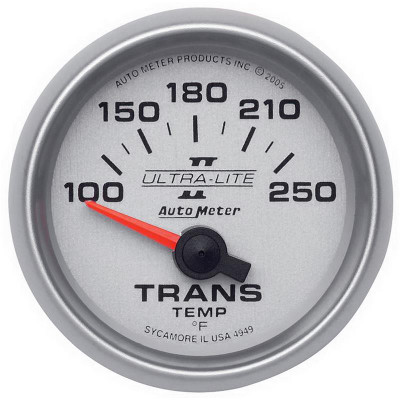 Auto Meter Ultra-Lite II Series - Transmission Temperature Gauge - Electric, Air-Core Movement - Incl Water Sender Unit 2258 - Incl 3/8in NPT & 1/2in NPT Adapter Fittings - Incl Mounting Hardware 2230 4949 Auto Meter Ultra-Lite II Series - Transmission Temperature Gauge - Electric, Air-Core Movement - Incl Water Sender Unit 2258 - Incl 3/8in NPT & 1/2in NPT Adapter Fittings - Incl Mounting Hardware 2230 4949