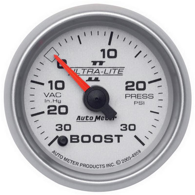 Auto Meter Ultra-Lite II Series - Boost/Vacuum Gauge - Electric, Digital Stepper Motor Movement - Incl Sensor Unit 2249 - Incl T-Fitting - Incl Wire Harness 5229 - Incl 10ft Nylon Tubing - Incl Mounting Hardware 2230 4959 Auto Meter Ultra-Lite II Series - Boost/Vacuum Gauge - Electric, Digital Stepper Motor Movement - Incl Sensor Unit 2249 - Incl T-Fitting - Incl Wire Harness 5229 - Incl 10ft Nylon Tubing - Incl Mounting Hardware 2230 4959