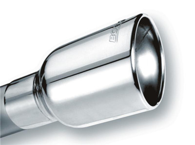 Borla Universal Exhaust Tip - 2.5 in. Inlet - 4 in. Round Outlet - 6.25 in. Length - Clamp Included - Single Round Rolled Angle Cut Lined Embossed - Polished Stainless Steel 20156 Borla Universal Exhaust Tip - 2.5 in. Inlet - 4 in. Round Outlet - 6.25 in. Length - Clamp Included - Single Round Rolled Angle Cut Lined Embossed - Polished Stainless Steel 20156