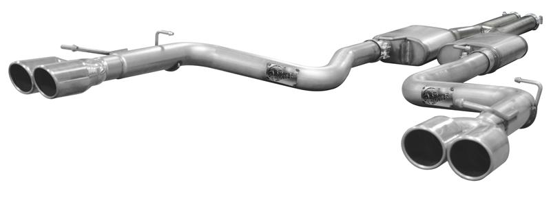 aFe MACH Force-Xp Cat-Back Exhaust System - 2.5in. Tubing - StainlessSteel - Incl. Clamps/Muffler/Hangers/Sectional Tubing/Hdw/Quad 3.5in. Polished Tips - +12hp/+11lbs. x ft of Torque 49-36312-P