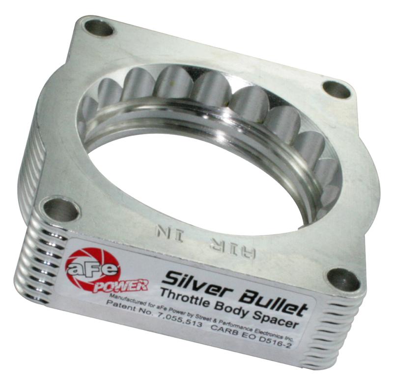 aFe Silver Bullet Throttle Body Spacer - Billet Aluminum - Serrated/Helix Combination - +10 HP/+14 Lbs. x Ft. Torque - Use w/Intake System PN[51-10441/54-10441] 46-31008