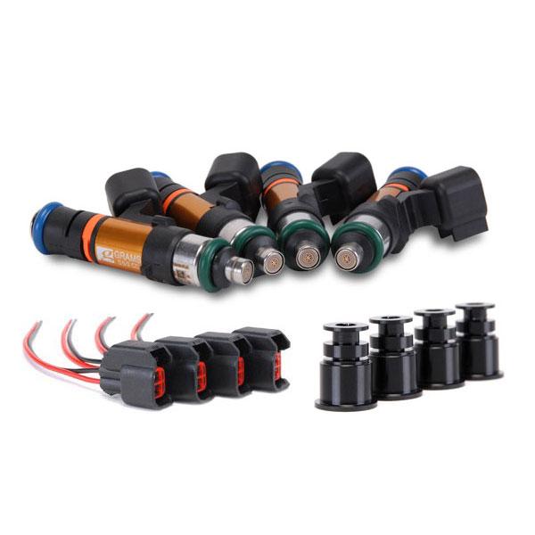 Grams Performance Fuel Injector Kit - Black Bottom Adapter - Plug & Play No Wire Splice Required - Set of 8 G2-1150-0400